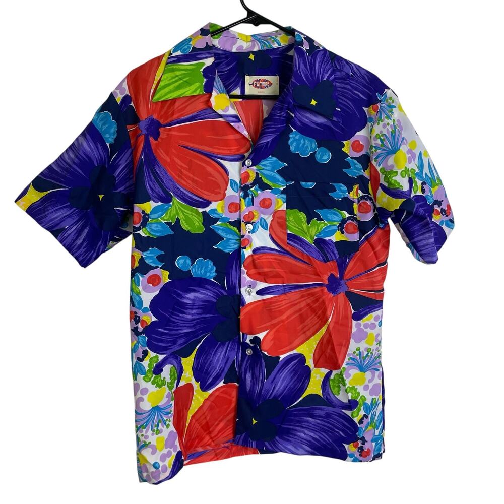 Vtg Pomare Mens Flowered Shirt Medium Hawaiian Button Up Colorful Beach Aloha *
